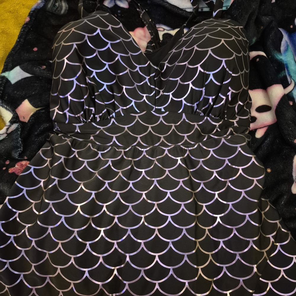 Torrid Black and Purple Mermaid One Piece Swimsuit